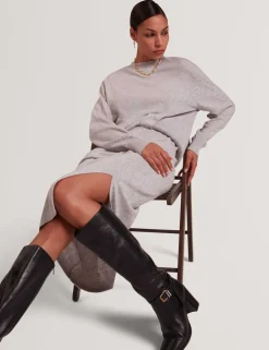 Wool Blend Twist Front Midaxi Jumper Dress