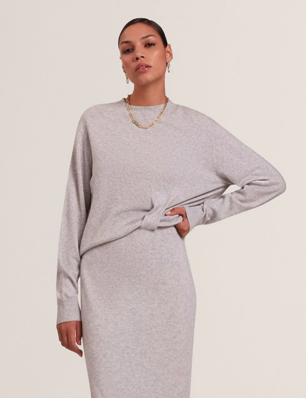 Wool Blend Twist Front Midaxi Jumper Dress