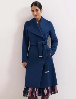 Wool Rich Belted Collared Longline Wrap Coat