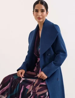 Wool Rich Belted Collared Longline Wrap Coat