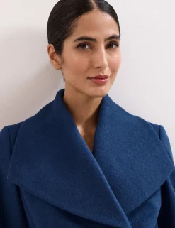 Wool Rich Belted Collared Longline Wrap Coat