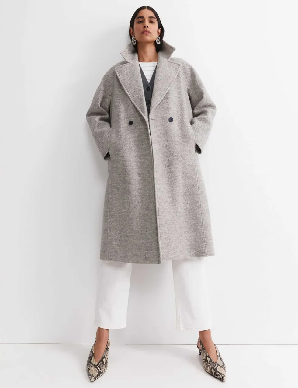 Wool Rich Bouclé Oversized Double Breasted Coat