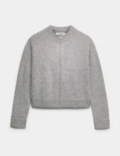 Wool Rich Brushed Zip Up Cardigan with Cashmere