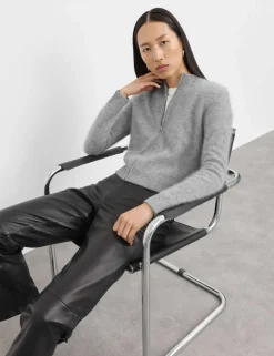 Wool Rich Brushed Zip Up Cardigan with Cashmere