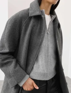 Wool Rich Brushed Zip Up Cardigan with Cashmere