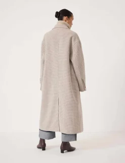 Wool Rich Checked Double Faced Longline Coat