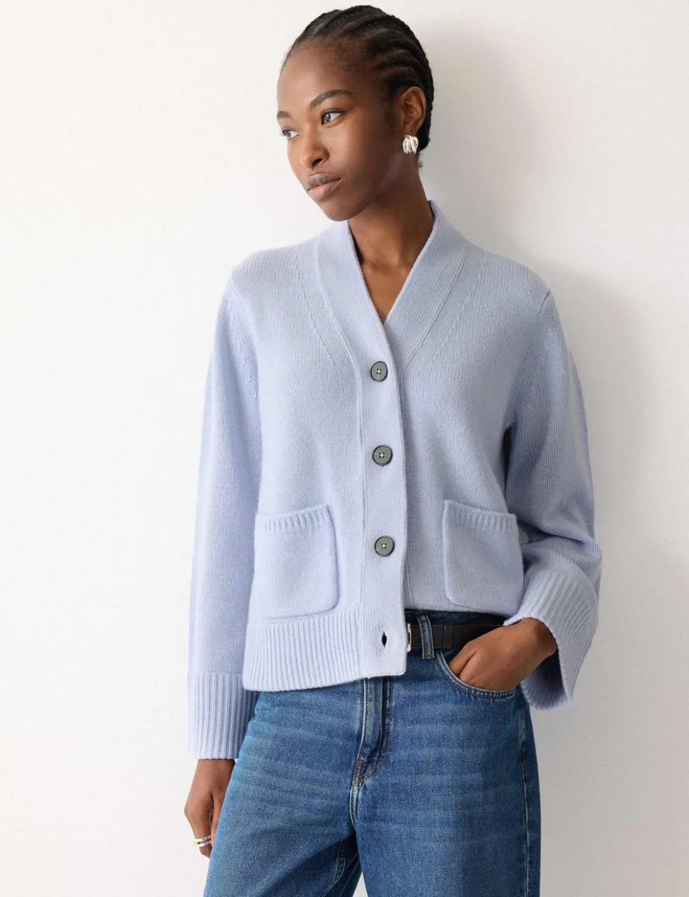 Wool Rich Chunky V-Neck A-Line Cardigan