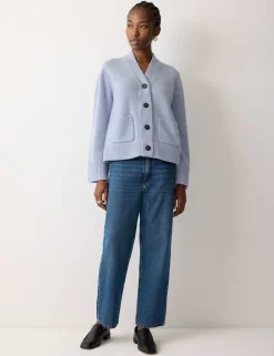 Wool Rich Chunky V-Neck A-Line Cardigan