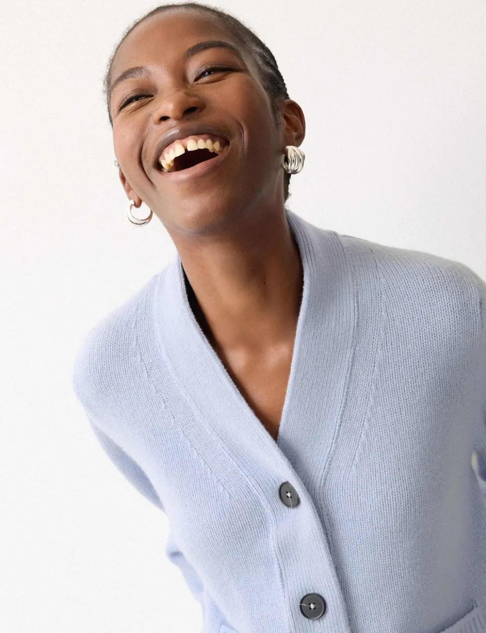 Wool Rich Chunky V-Neck A-Line Cardigan