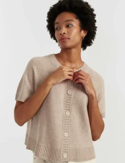 Wool Rich Crew Neck Cardigan with Cashmere