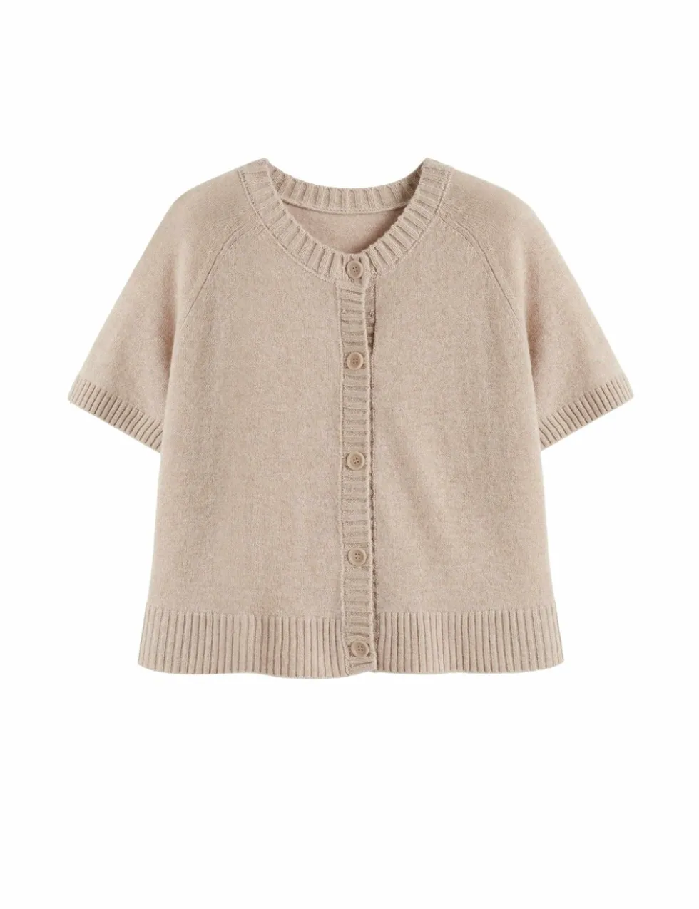 Wool Rich Crew Neck Cardigan with Cashmere