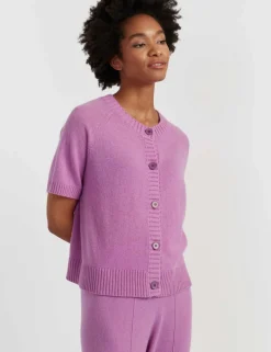 Wool Rich Crew Neck Cardigan with Cashmere