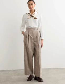 Wool Rich High Waisted Straight Leg Trousers