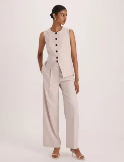 Wool Rich Pleat Front Straight Leg Trousers