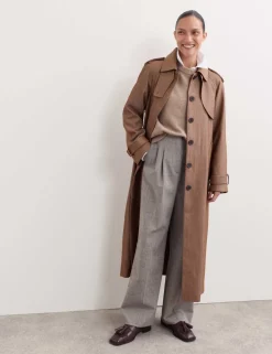 Wool Rich Twill Collared Longline Overcoat