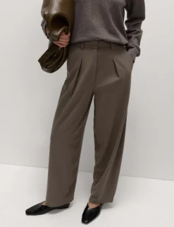 Woven Barrel Leg Trousers with Stretch