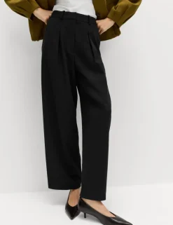Woven Barrel Leg Trousers with Stretch