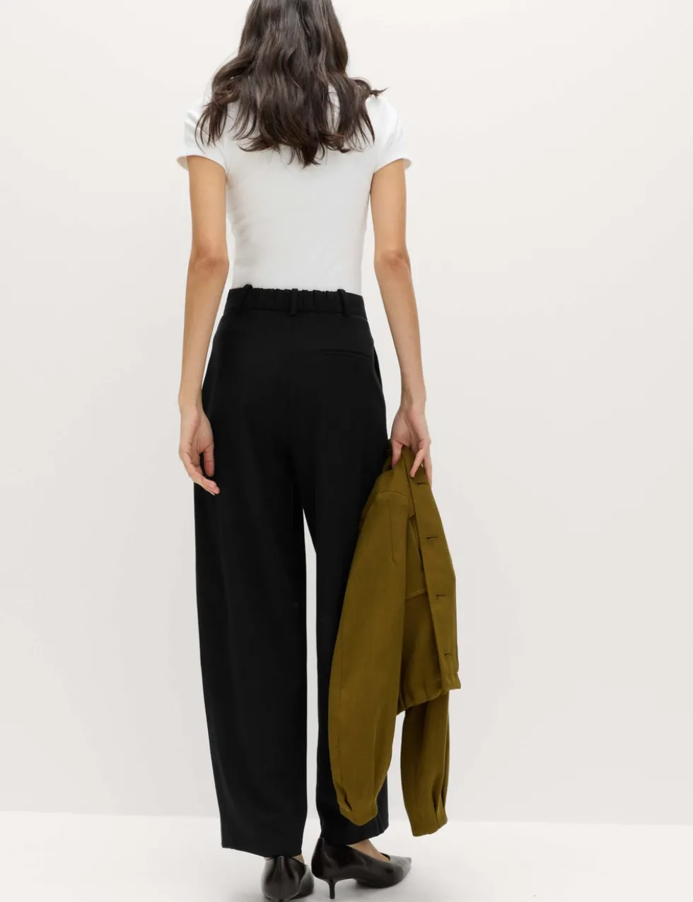 Woven Barrel Leg Trousers with Stretch