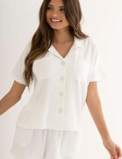 Woven Double Cloth Revere Collar Shirt and Short Pyjama Set