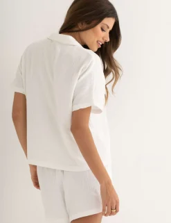 Woven Double Cloth Revere Collar Shirt and Short Pyjama Set