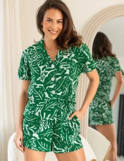 Woven Double Cloth Revere Collar Shirt and Short Pyjama Set