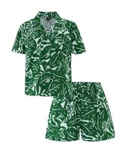 Woven Double Cloth Revere Collar Shirt and Short Pyjama Set