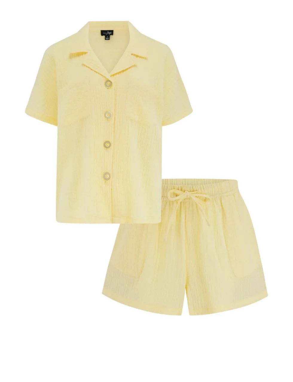 Woven Double Cloth Revere Collar Shirt and Short Pyjama Set