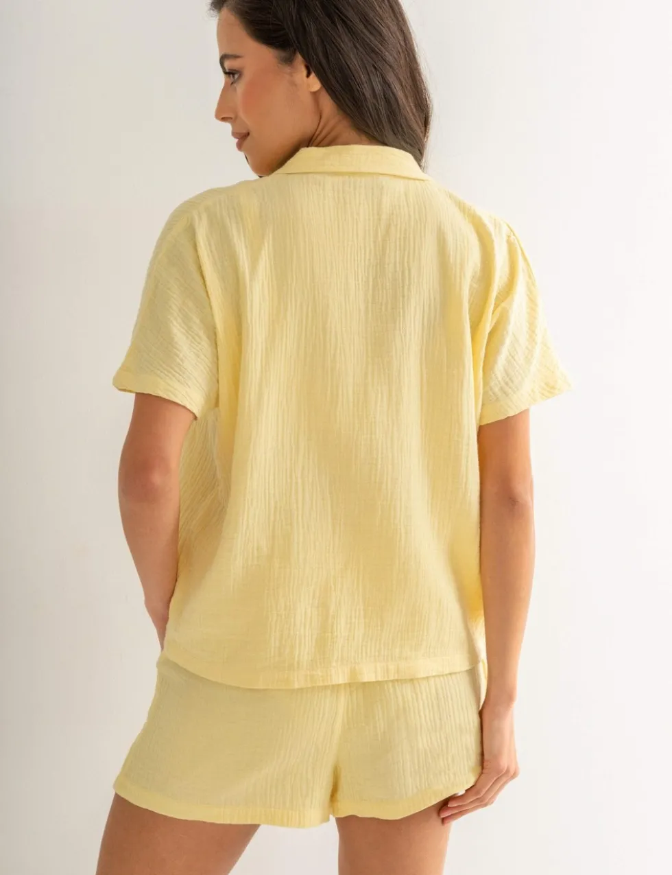 Woven Double Cloth Revere Collar Shirt and Short Pyjama Set