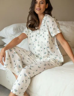 Woven Double Cloth Revere Collar Shirt & Cropped Trouser Pyjama Set