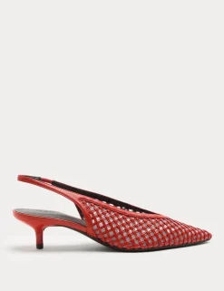 Woven Slip On Kitten Heel Slingback Shoes