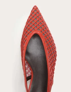 Woven Slip On Kitten Heel Slingback Shoes