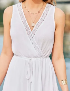 Wrap Detail Embroidered Mini Beach Dress