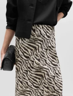 Zebra Print Lace Hem Asymmetric Midi Skirt