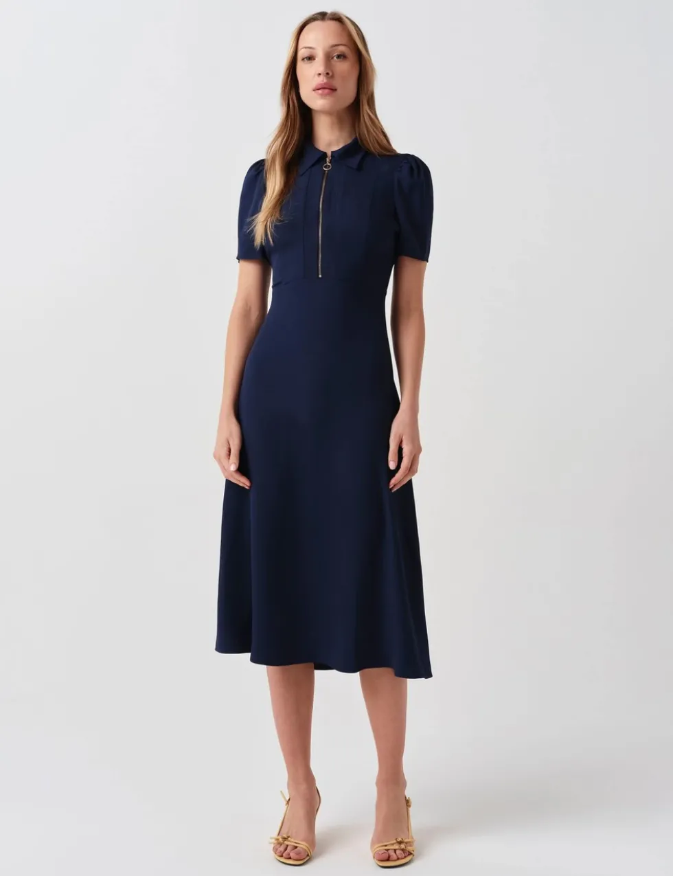 Zip Front Midi Shirt Dress