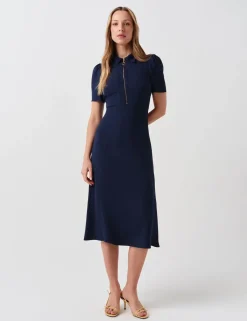 Zip Front Midi Shirt Dress