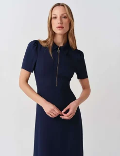 Zip Front Midi Shirt Dress