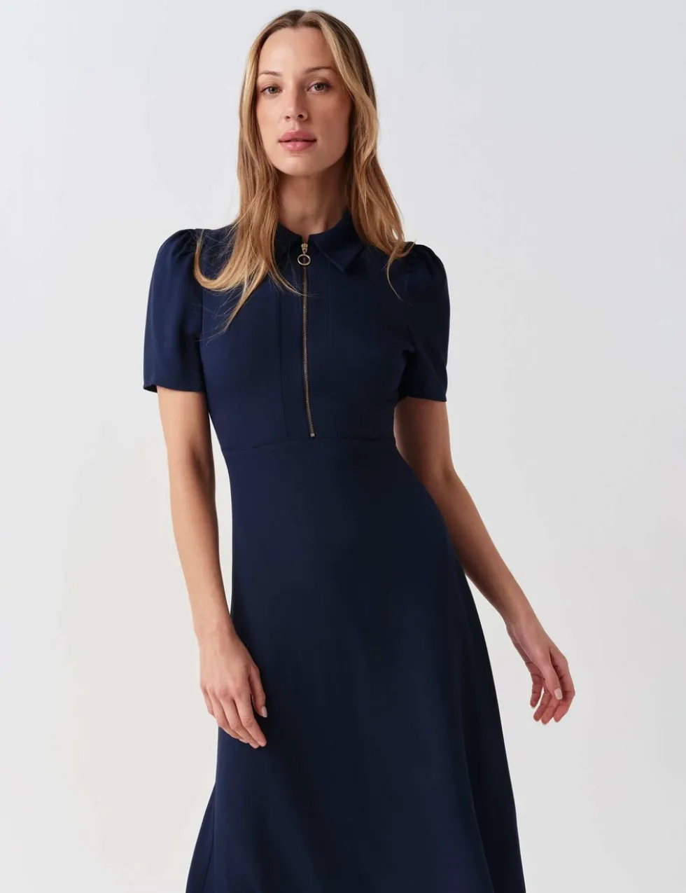 Zip Front Midi Shirt Dress