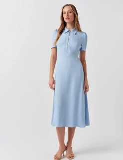 Zip Front Midi Shirt Dress