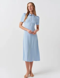 Zip Front Midi Shirt Dress