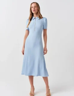Zip Front Midi Shirt Dress