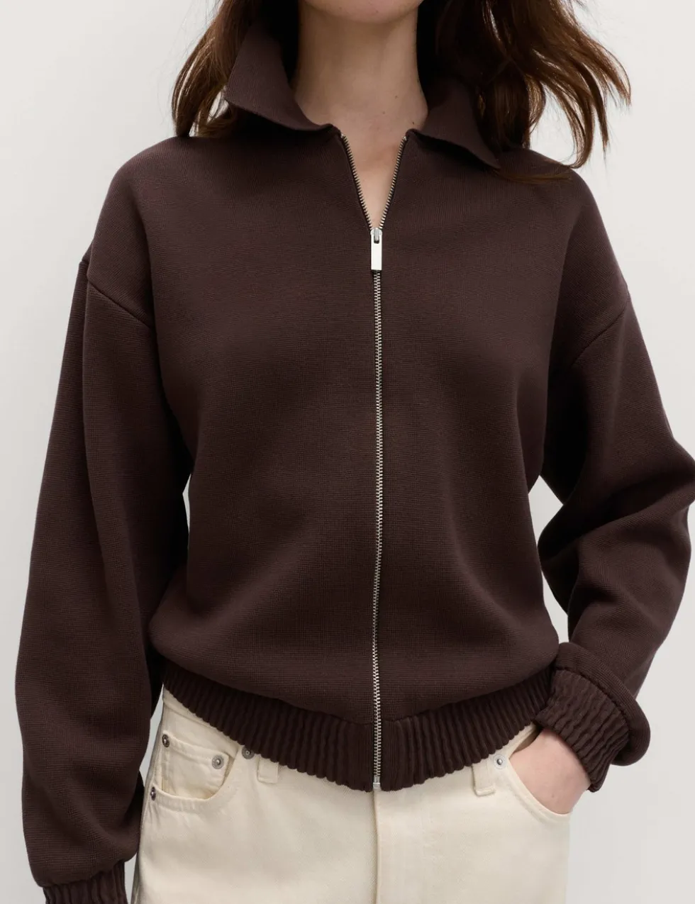 Zip Up Knitted Collared Bomber Cardigan