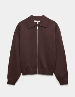 Zip Up Knitted Collared Bomber Cardigan