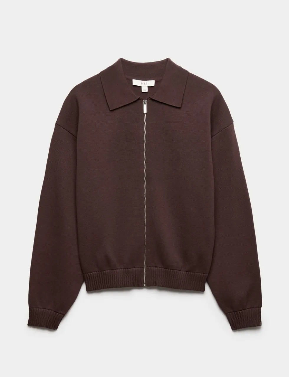 Zip Up Knitted Collared Bomber Cardigan