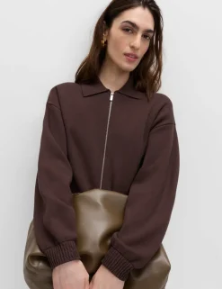 Zip Up Knitted Collared Bomber Cardigan