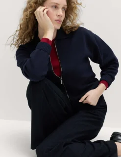 Zip Up Knitted Collared Bomber Cardigan