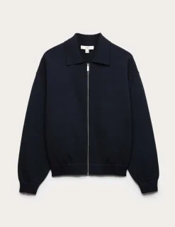Zip Up Knitted Collared Bomber Cardigan