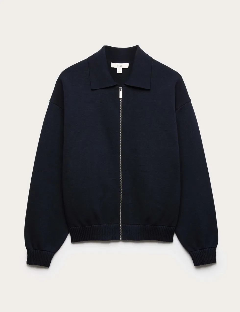 Zip Up Knitted Collared Bomber Cardigan