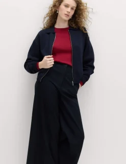 Zip Up Knitted Collared Bomber Cardigan