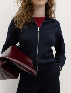 Zip Up Knitted Collared Bomber Cardigan